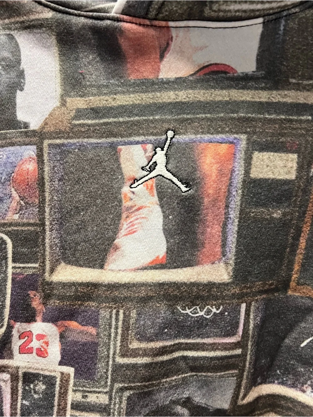 Jordan All-Over‎ Basketball Photo Print Hoodie - Black/Red/Brown